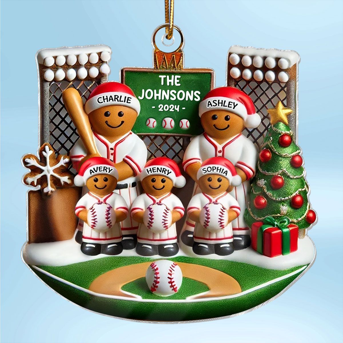 Baseball Gingerbread Family On Field Sport Lover Personalized Acrylic Ornament