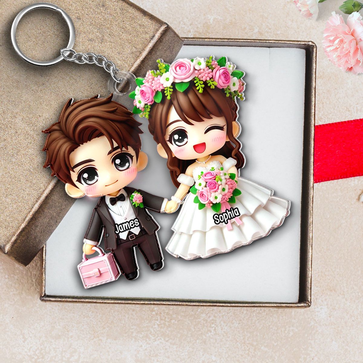 Wedding Cartoon Chibi Couple Personalized Acrylic Keychain, Gift for him, Gift for her