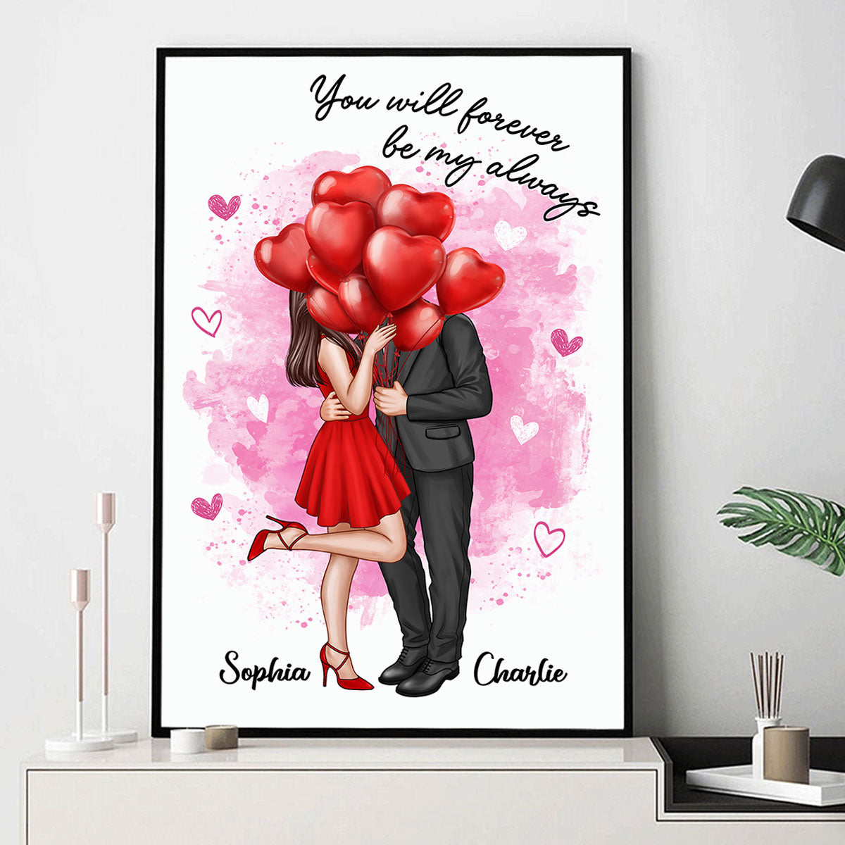 Watercolor Elegant Couple Valentine‘s Gift Personalized Vertical Poster