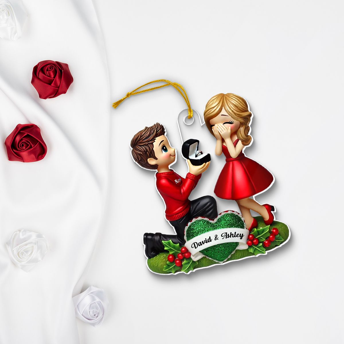 Marriage Proposal 3D Effect Ornament, Personalized Newly Engaged Gift, "She Said Yes!" Ornament, Custom Just Engaged Gifts for Couples