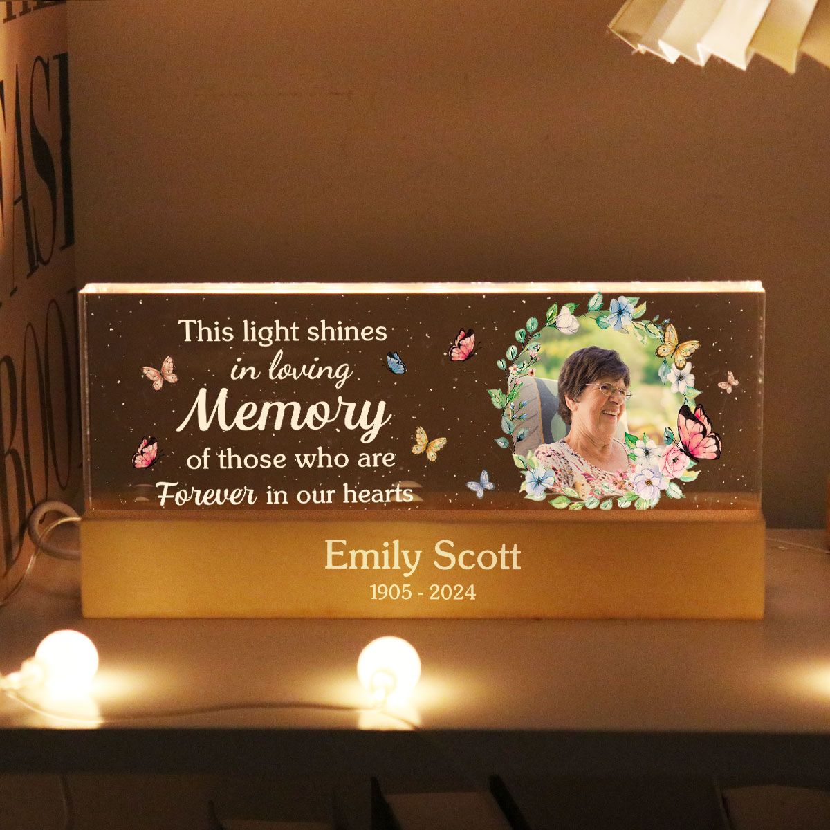 This Light Shines In Loving Memorial Of Those We Love Memorial Sympathy Keepsake, Personalized LED Night Light