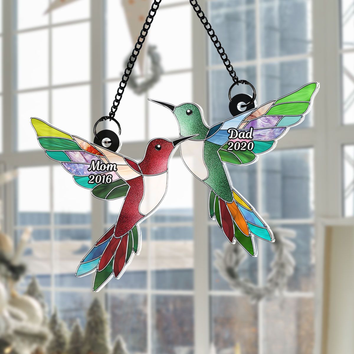 Stained Acrylic Hummingbirds Memorial Personalized Suncatcher