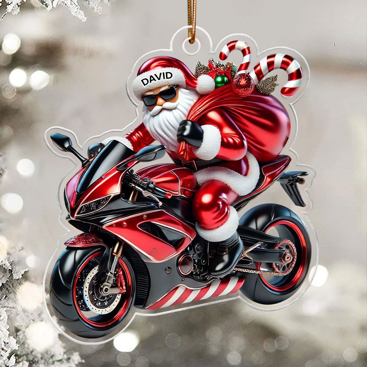 Santa Claus Riding Motorbike Christmas Personalized Acrylic Ornament, Motorcycle, Motocross, Bikers Christmas Gift