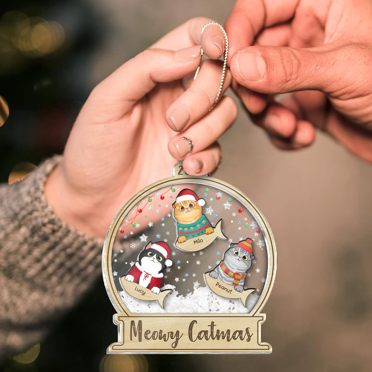 Meowy Catmas Personalized Shaker Ornament, Christmas Gift For Cat Lovers