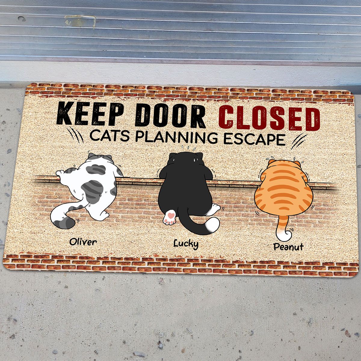 Cats Planning Escape Naughty Cat Brick Personalized Doormat