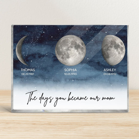 Starry Night Custom Birth Moon Phase The Day You Became Our Mom Personalized Rectangle Acrylic Block Plaque