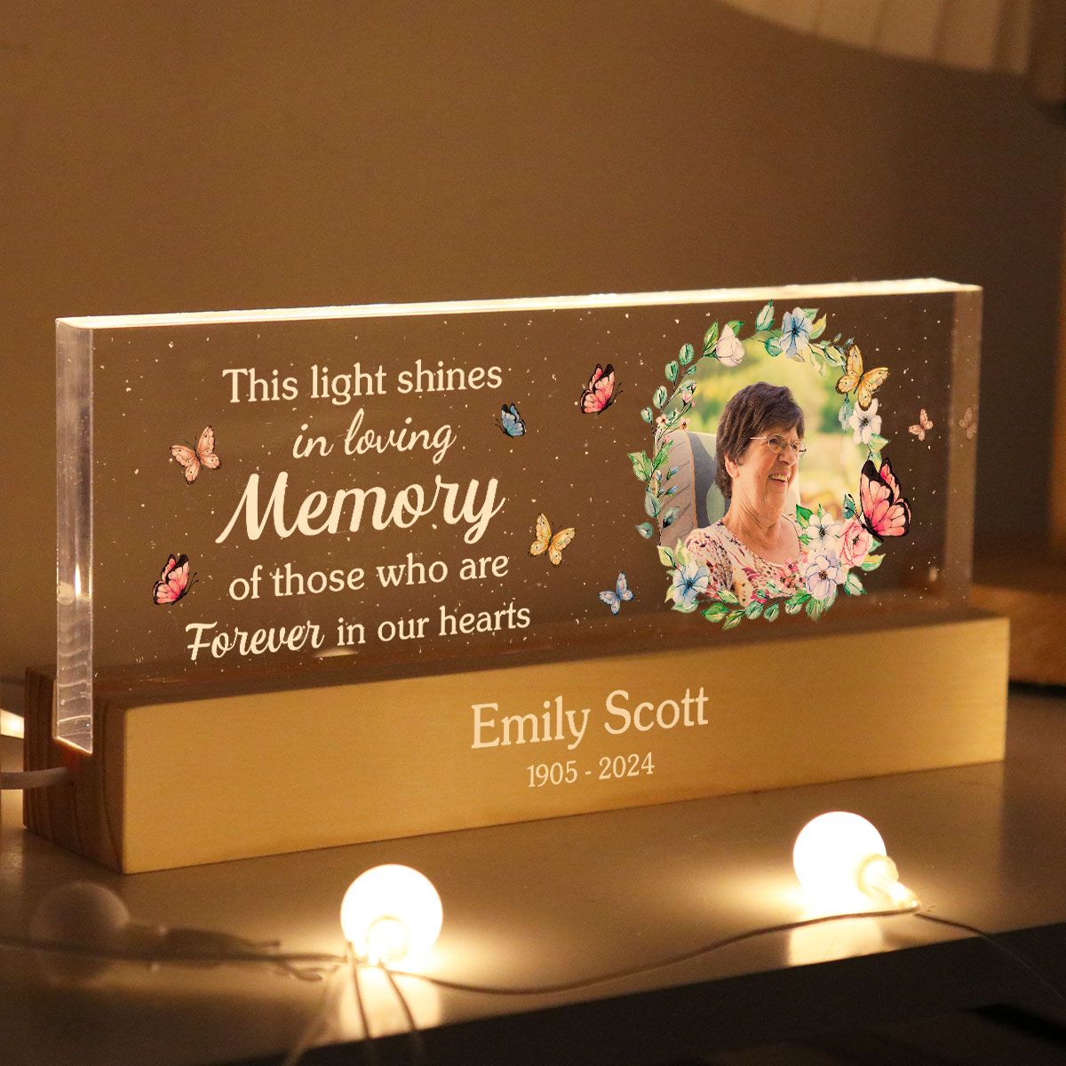 This Light Shines In Loving Memorial Of Those We Love Memorial Sympathy Keepsake, Personalized LED Night Light