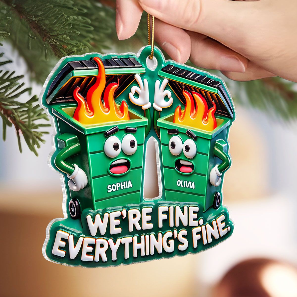 Work Bestie Dumpster Fire Funny Gift For Colleagues Personalized Acrylic Flat Ornament