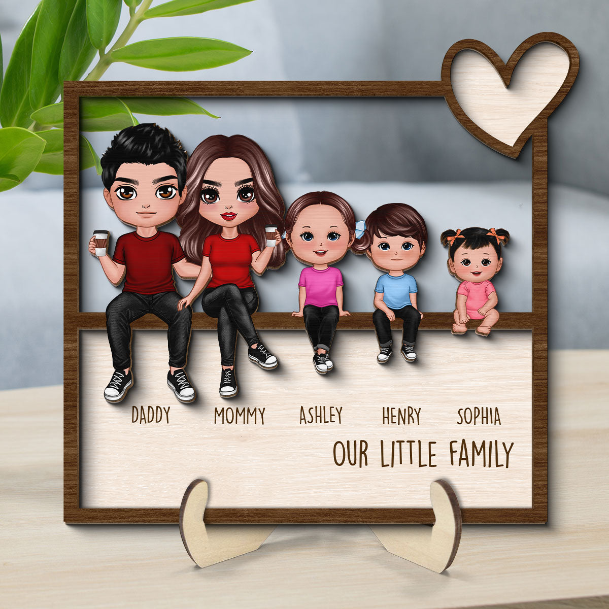 Family Sitting Together Home Decor Housewarming Gift Personalized 2-Layer Wooden Plaque