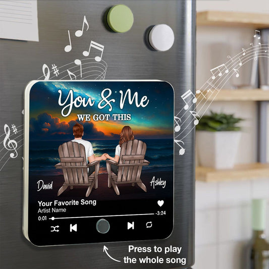 Night Beach Landscape Couple Sitting Back View Personalized Music Magnet