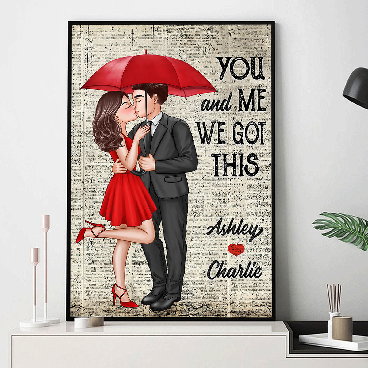 Elegant Couple Love With Umbrella Under Rain Personalized Vertical Poster