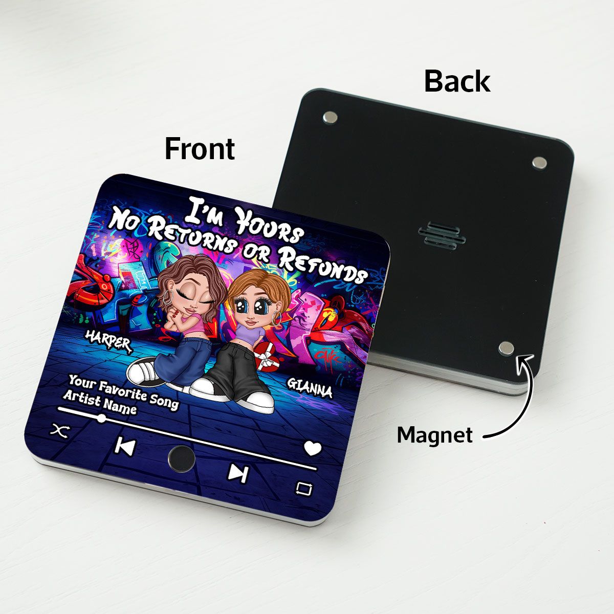 Y2K Couple Graffiti Background - Personalized Music Fridge Magnet - Valentine's Day Gift For Him, Gift For Her