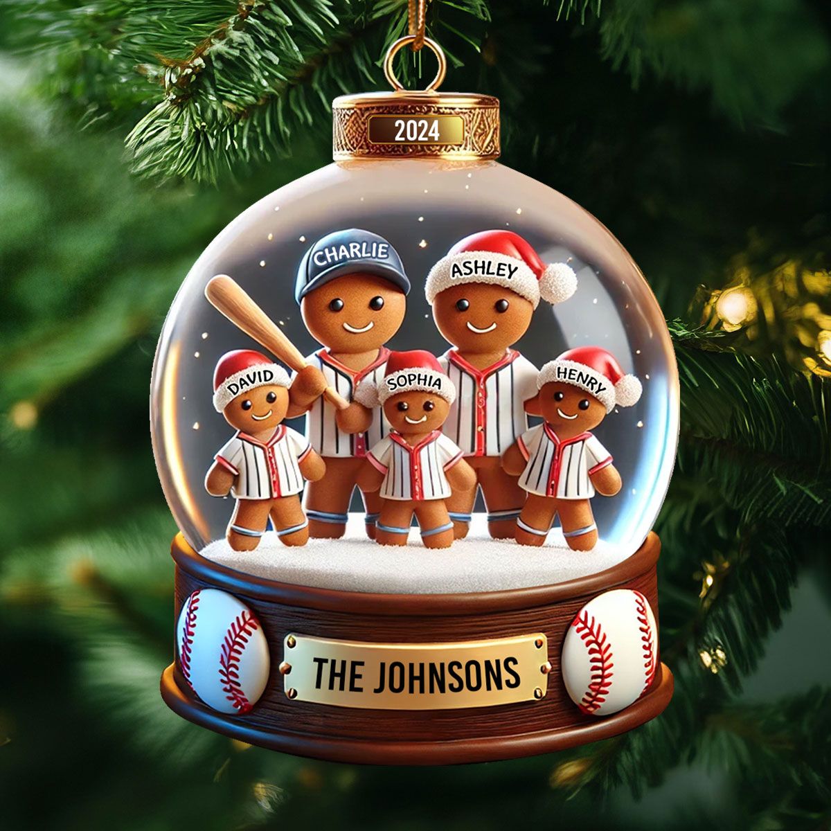 Baseball Gingerbread Family Sport Lover Personalized Acrylic Ornament, Unique 2024 Christmas Gift For Family