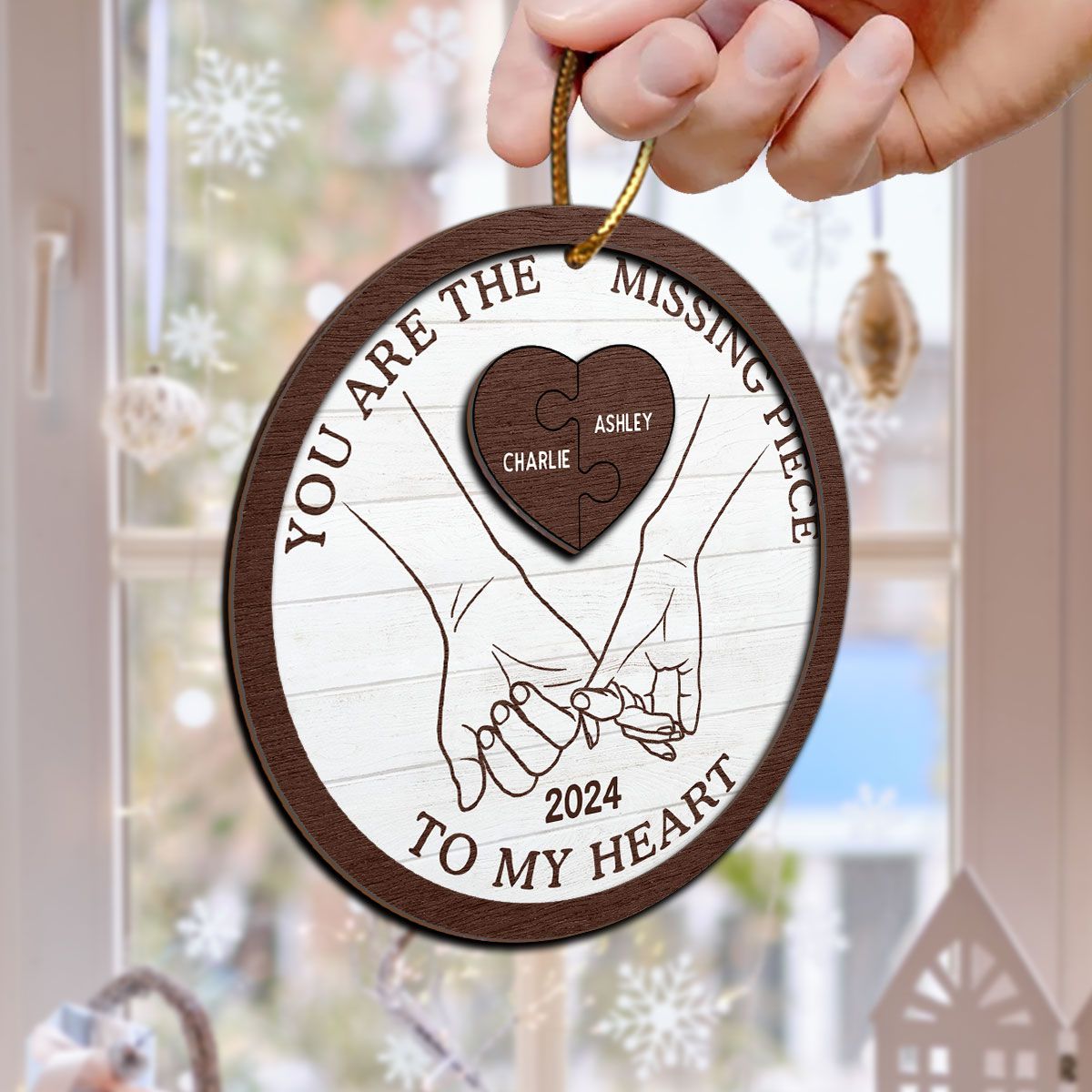 You're My Missing Piece Hand In Hand Couple Christmas Personalized 2-Layer Wooden Ornament, Christmas Gift For Him, For Her