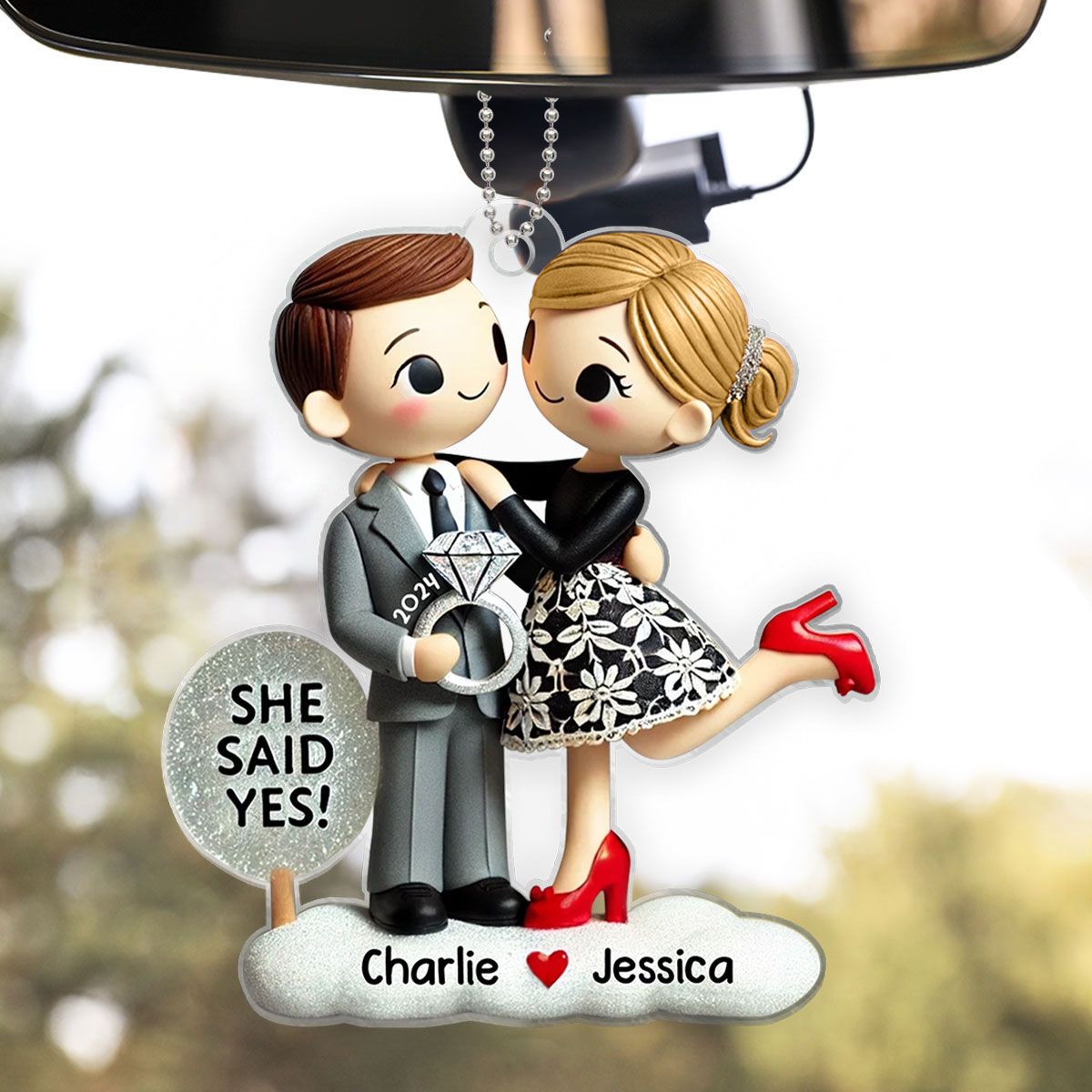 Couple Engagement Ornament She Said Yes, Personalized Acrylic Car Hanger Ornament, Valentine's Day Gift for him, Gift for her