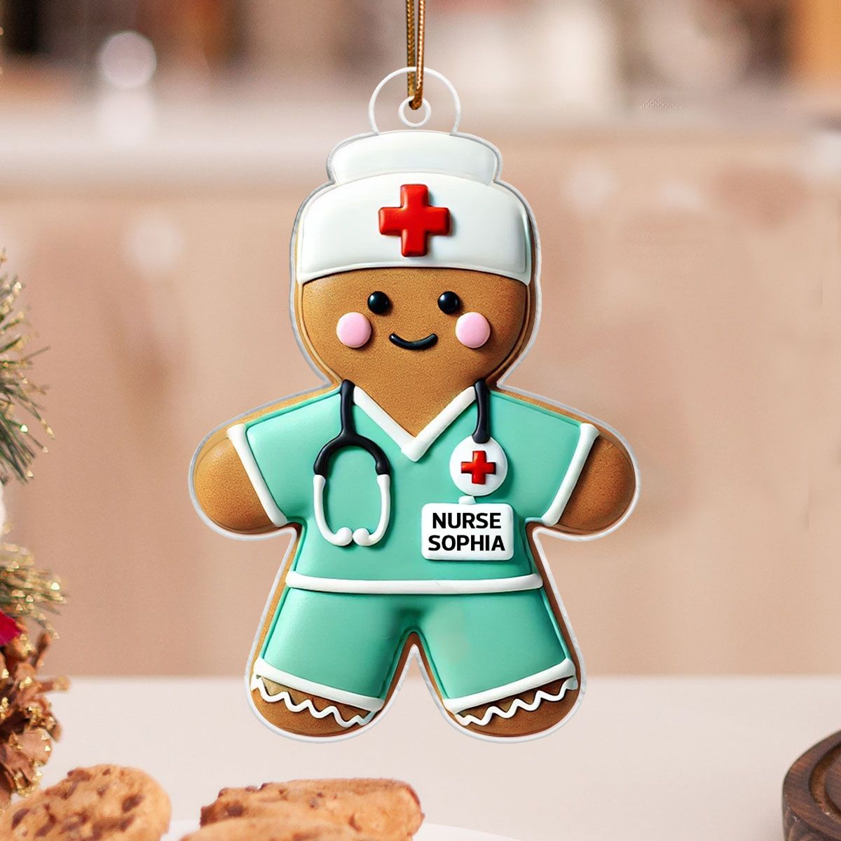 Gingerbread Nurse Personalized Acrylic Ornament, Christmas Gift For Nurses