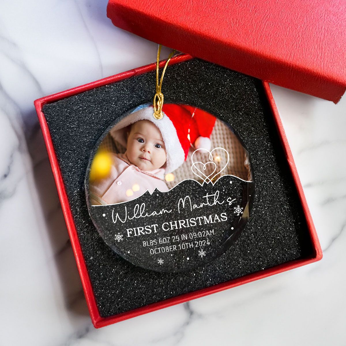 Baby's Frist Christmas Photo Upload Personalized Glass Ornament, Christmas Gift For New Mom New Dad