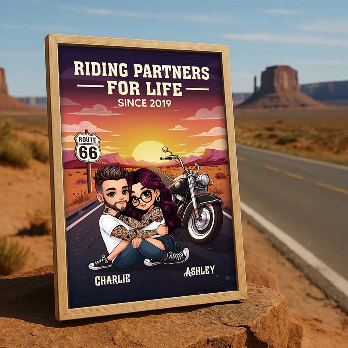 Bikers Couple Riding Partners for Life Personalized Canvas, Gift for him, Gift for her