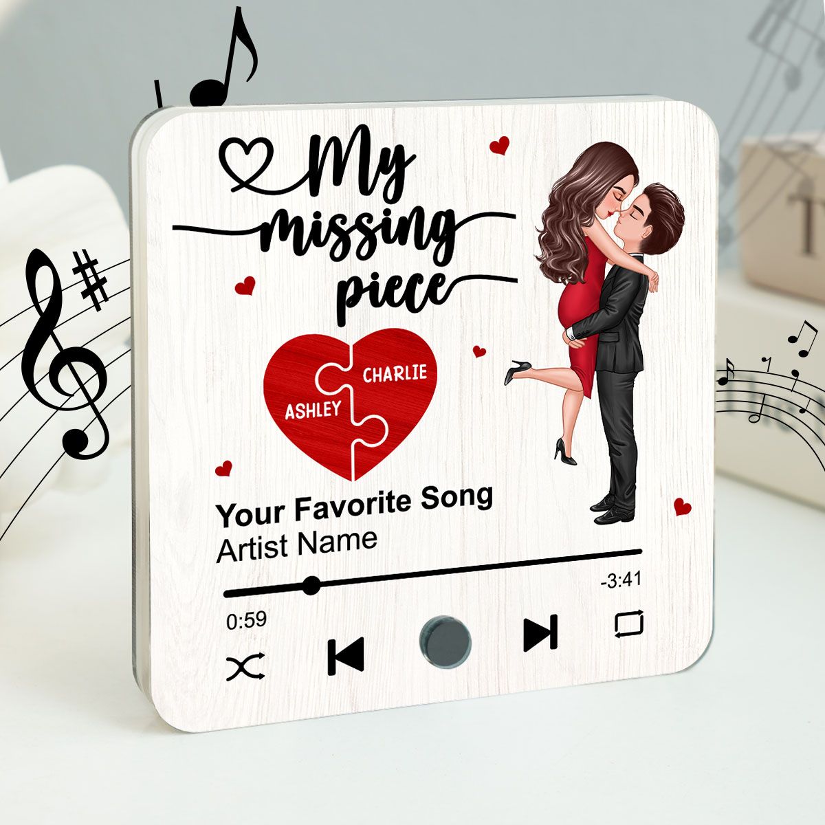 My Missing Piece Gift For Her Gift For Him Couple Kissing Favorite Song Personalized Music Fridge Magnet