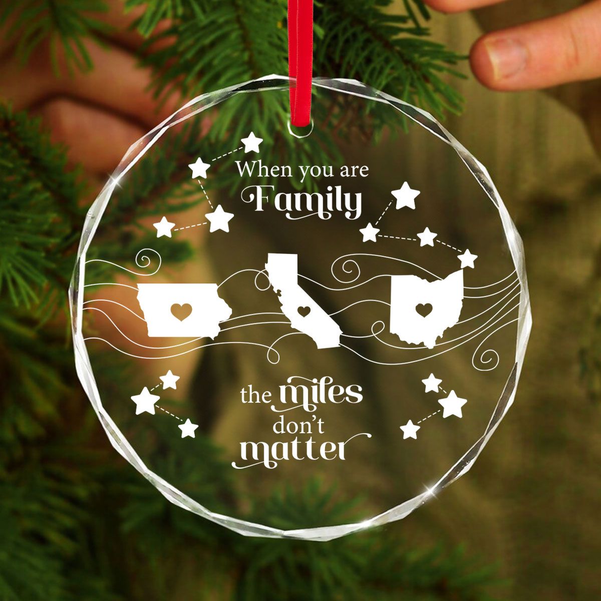 Long Distance Family Friends Siblings Sisters Besties Personalized Glass Ornament, Togetherness Christmas Gift