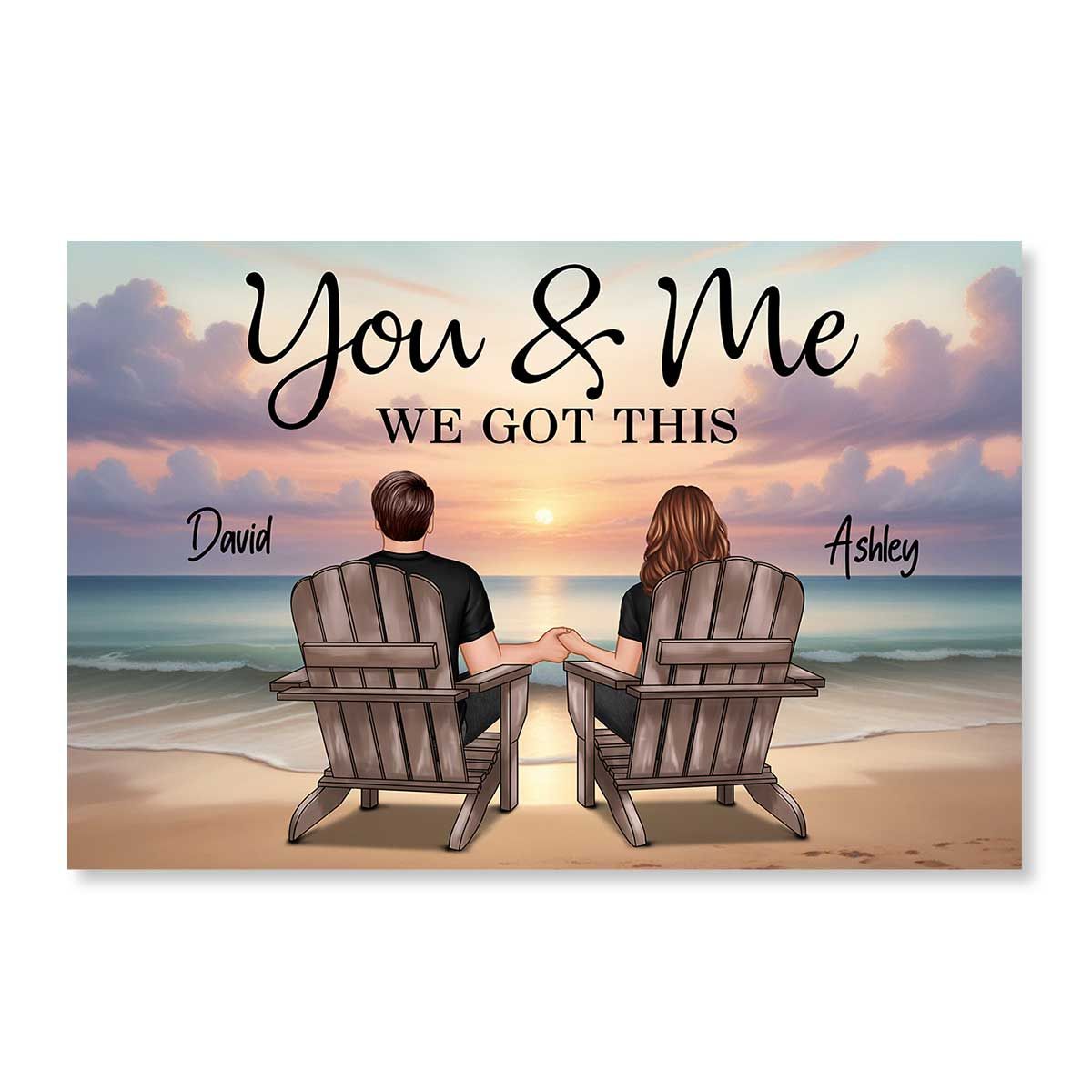 Realistic Beach Landscape Couple Sitting Personalized Poster