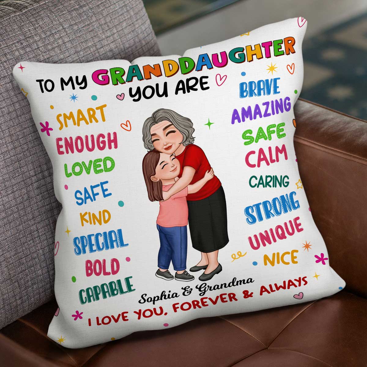 Grandma Hugging Grandkid To My Granddaughter Grandson Personalized Pillow