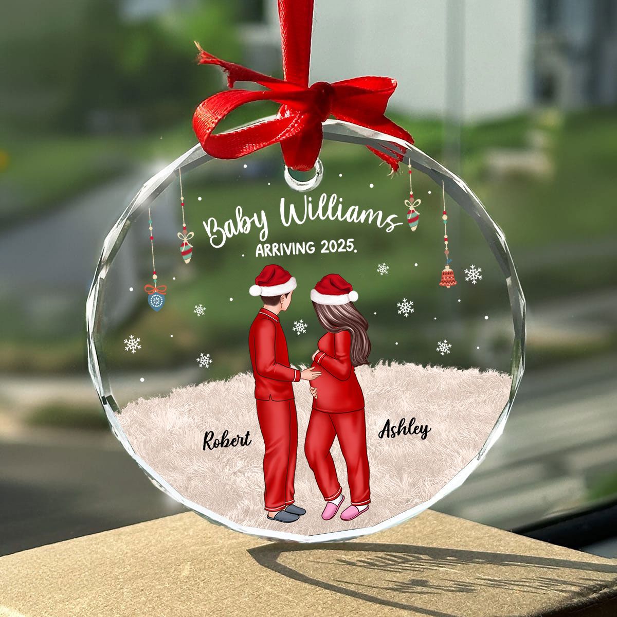 Personalized Pregnancy Ornament, Expecting Family Christmas Personalized Circle Glass Ornament, New Mom Christmas Gift