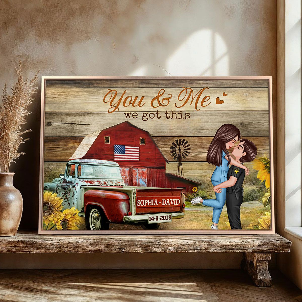 Hero Couple Vintage Truck Farmhouse Personalized Poster, Anniversary Valentine's Day Gift For Him, Her, Husband, Wife