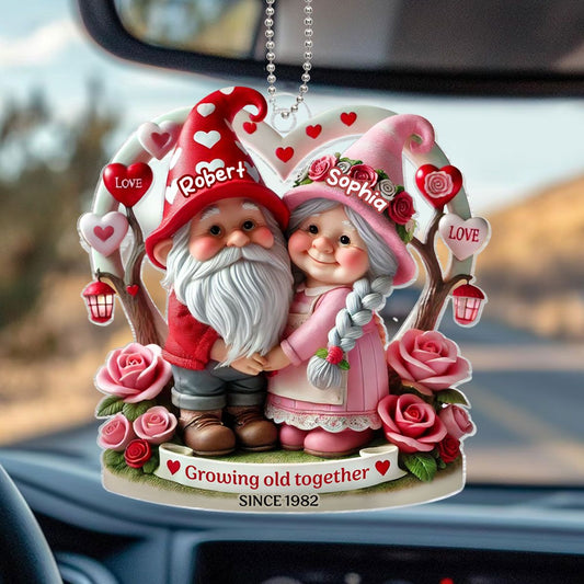 Gnome 3D Effect Old Couple Valentine's Day Gift for him, Gift for her, Personalized Acrylic Car Hanger