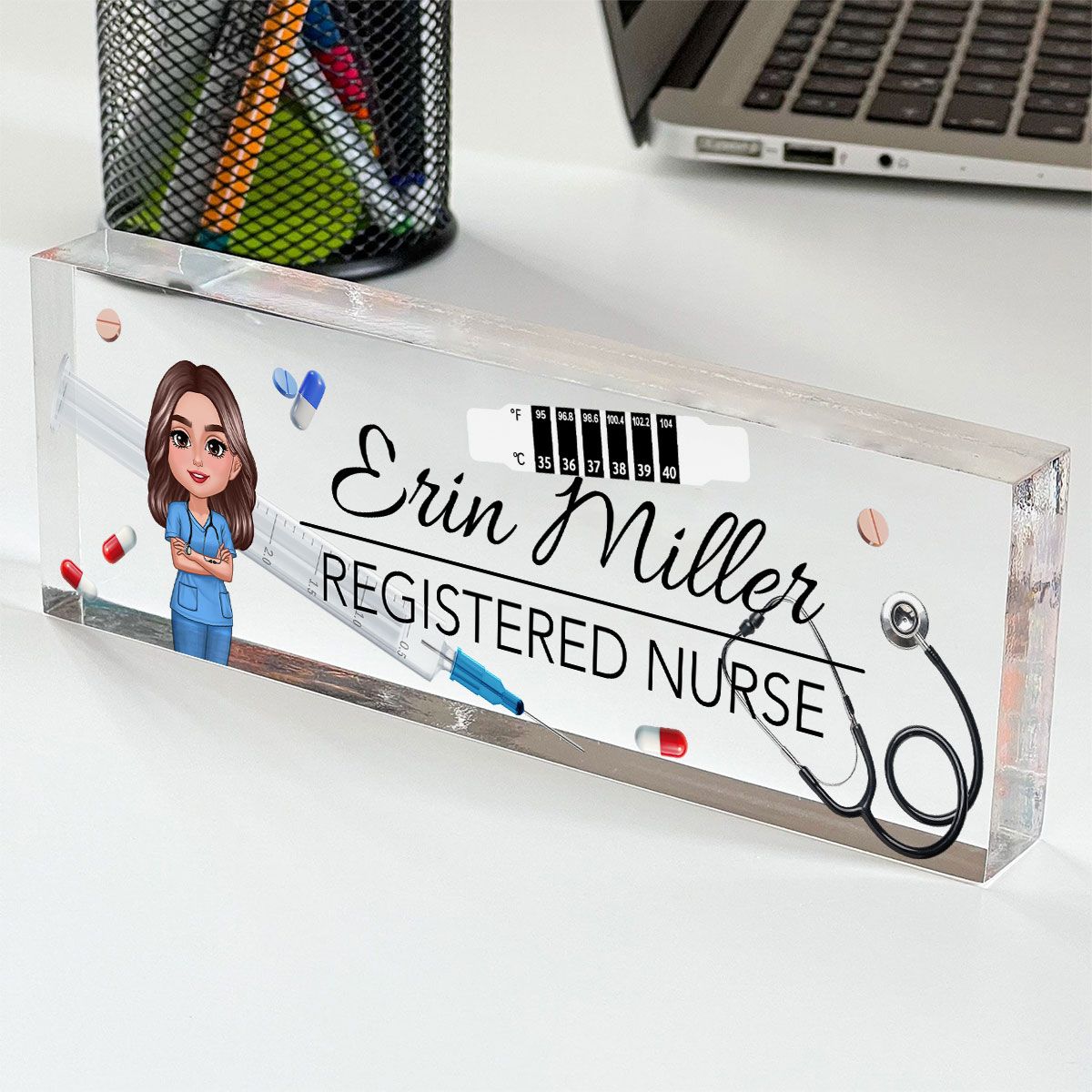 Nurse Things Personalized Acrylic Desk Name Plate, Gift For Nurse, Doctors, EMS, Healthcare Workers