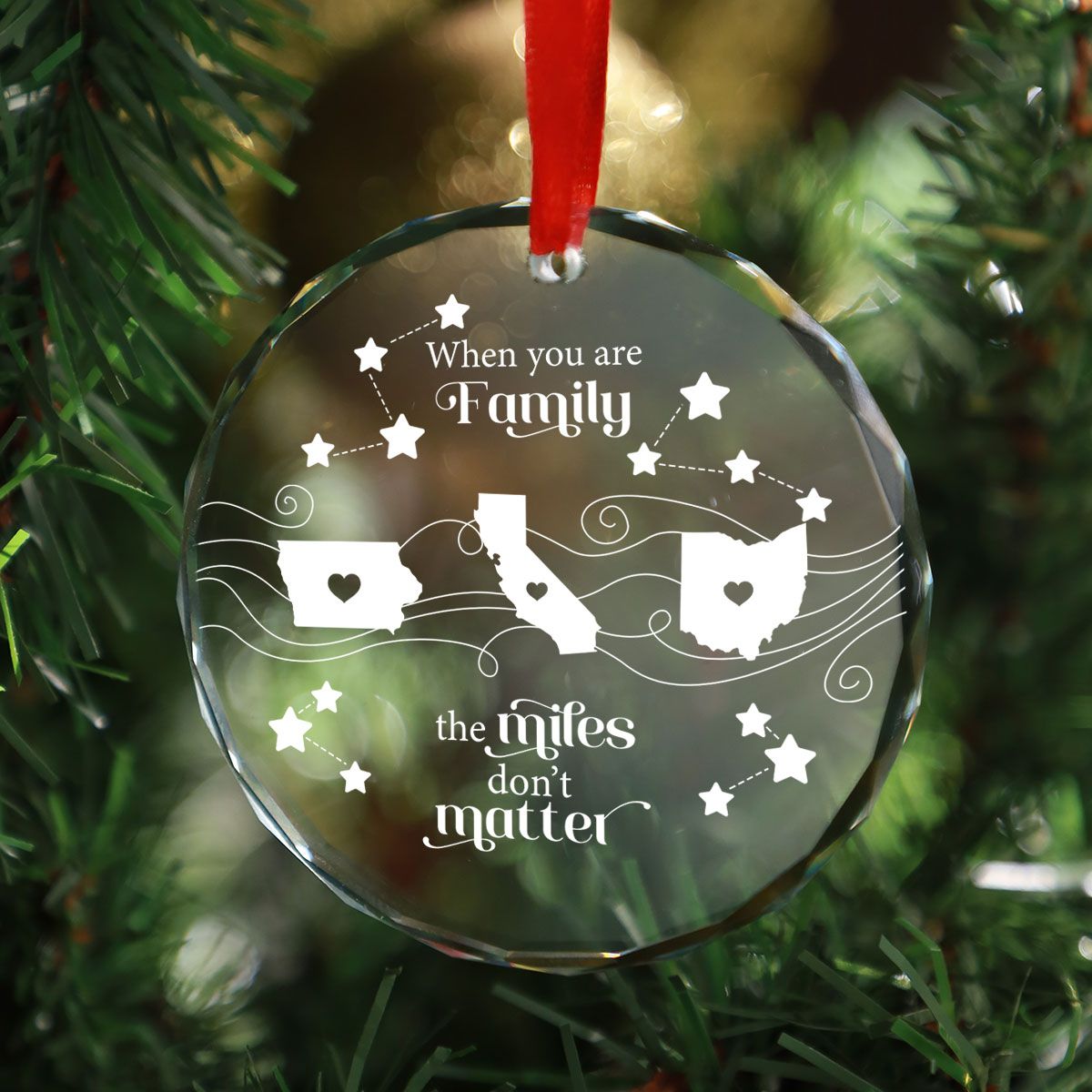 Long Distance Family Friends Siblings Sisters Besties Personalized Glass Ornament, Togetherness Christmas Gift