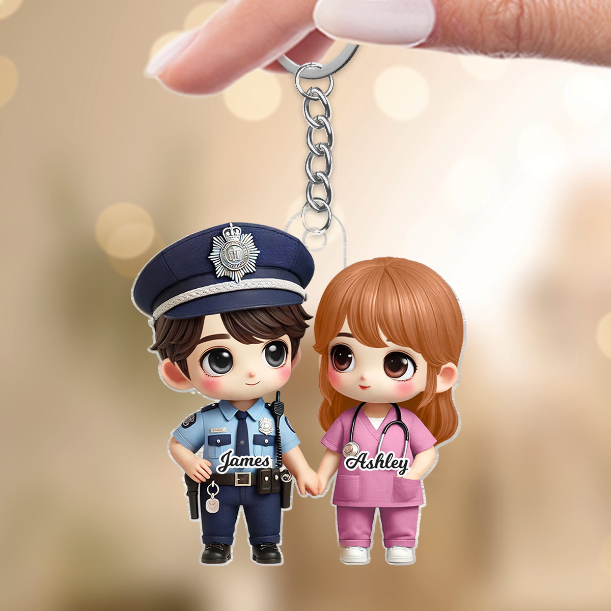 Cute Cartoon Couple Gift by Occupation Gift For Her Gift For Him Personalized Acrylic Keychain, Anniversary Gift For Couple