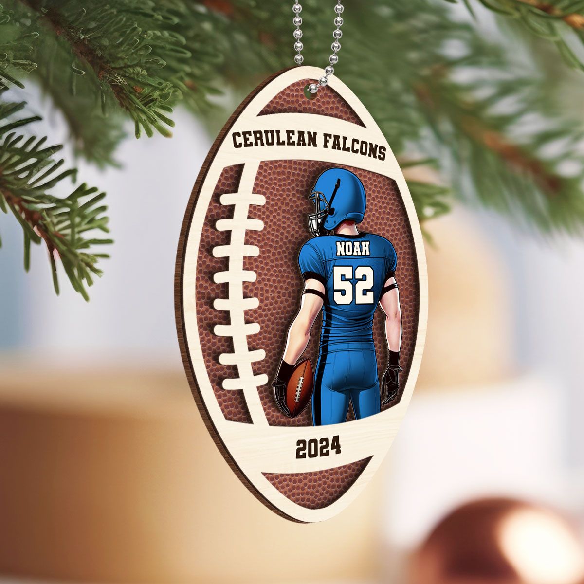 Personalized Football Ornament, 2 Layered Wooden Sports Ornament with Name and Custom Text