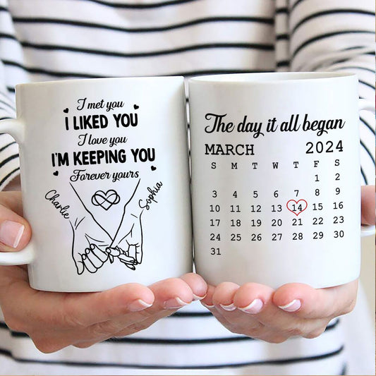 Couple Hand in Hand Valentine's Day Gift Anniversary Calendar Keepsake Wedding Gift Personalized Mug