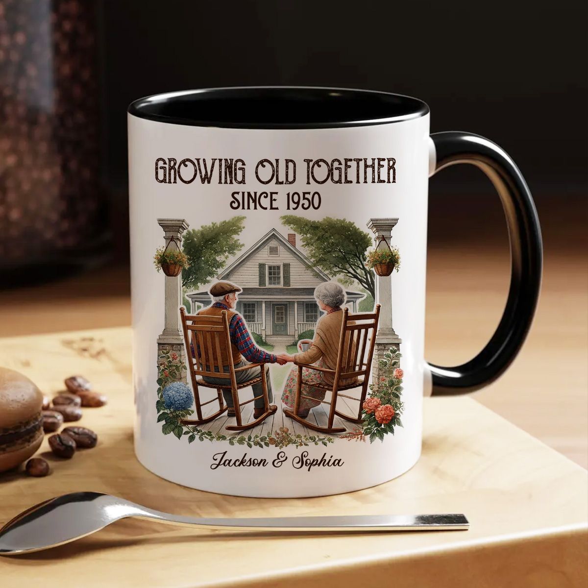 Couple Sitting On The Porch Growing Old Together Since Personalized Mug, Heartfelt Valentine's Day Gift For Couple, For Him, For Her, Husband, Wife