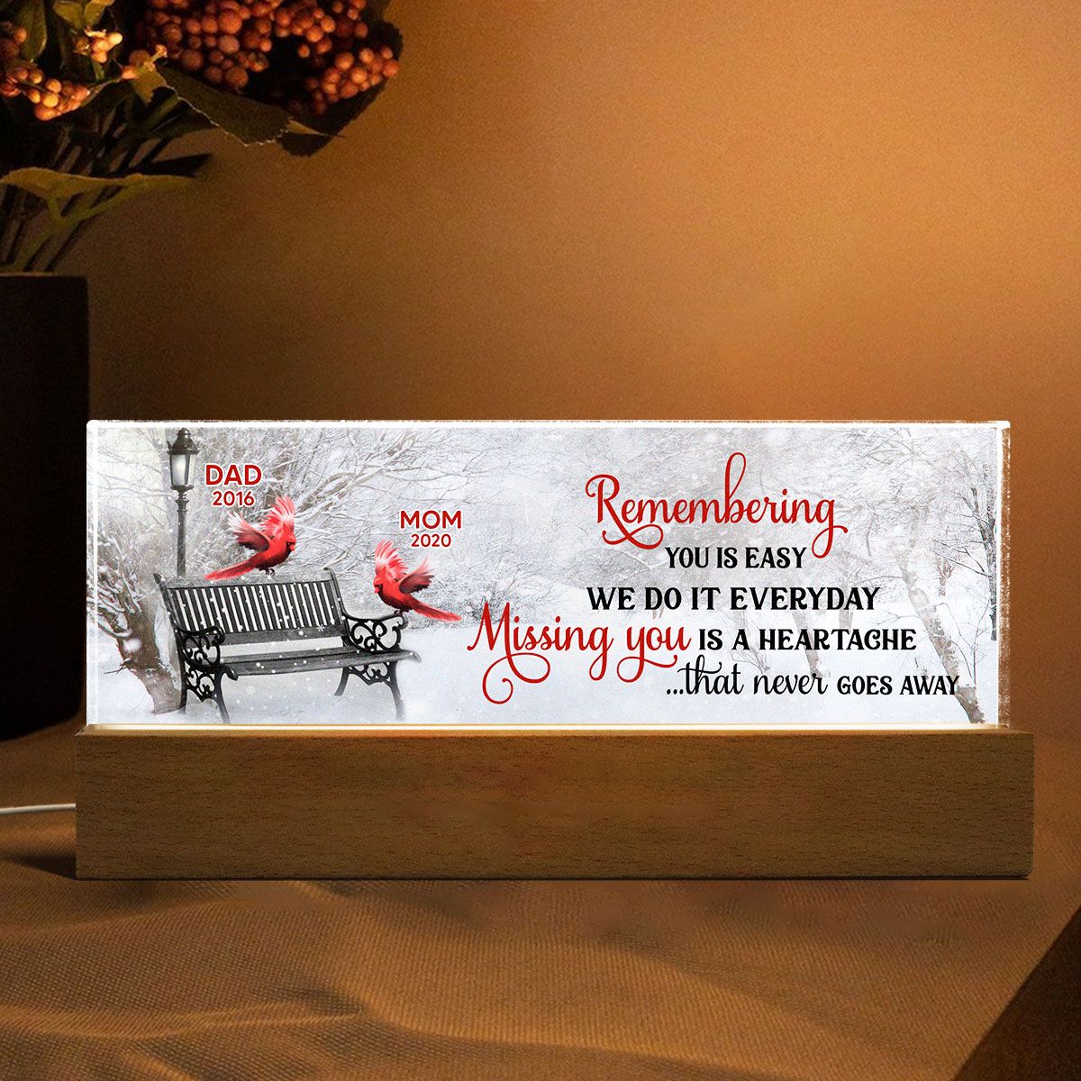 Remembering You Is Easy Missing You Is A Heartache Memorial Personalized LED Night Light, Christmas Sympathy Gift