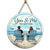 Back View Couple Sitting Beach Landscape Personalized Wood Sign