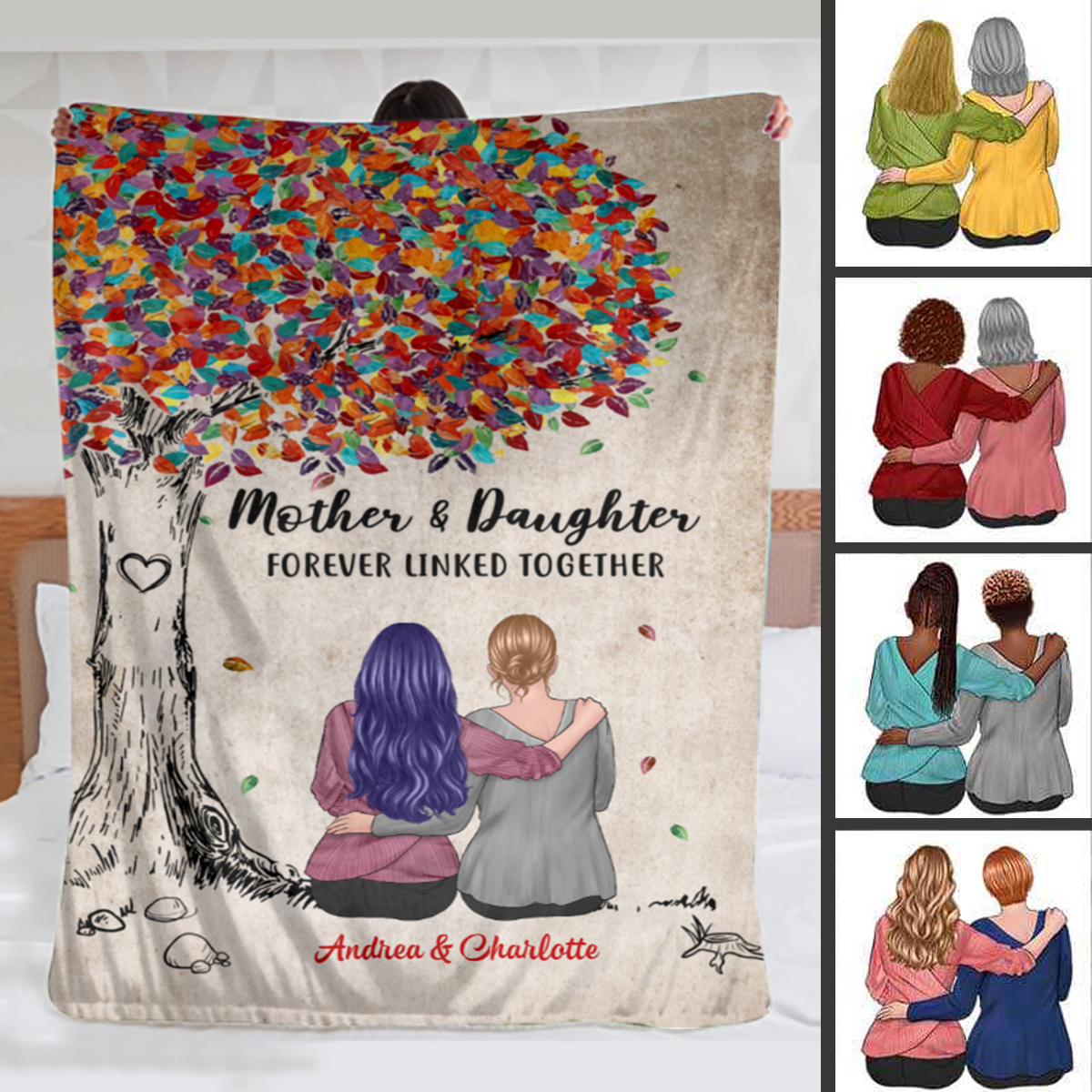 Mother And Daughter Colorful Tree Personalized Vertical Blanket