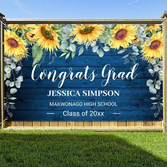 2022 Sunflower Eucalyptus Rustic Graduation Graduate Banner