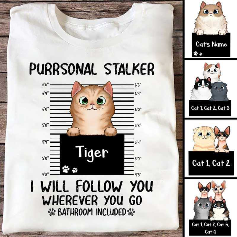 Purrsonal Stalker Peeking Fluffy Cat パーソナライズシャツ