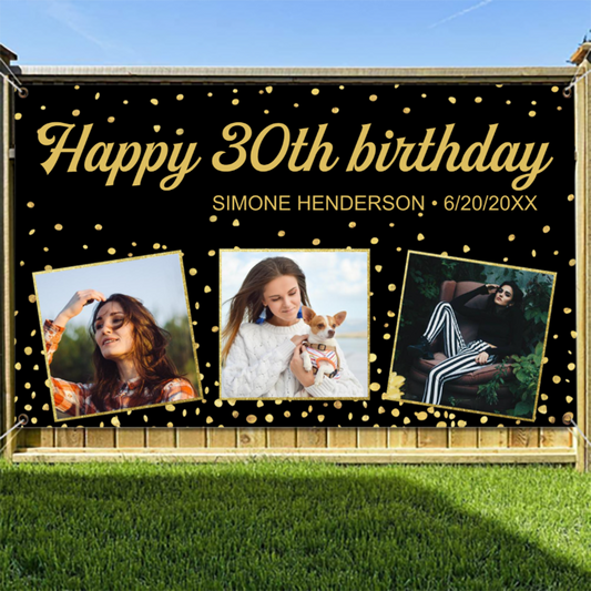 Happy Birthday Gold Glitter Photos Any Year Custom Banner