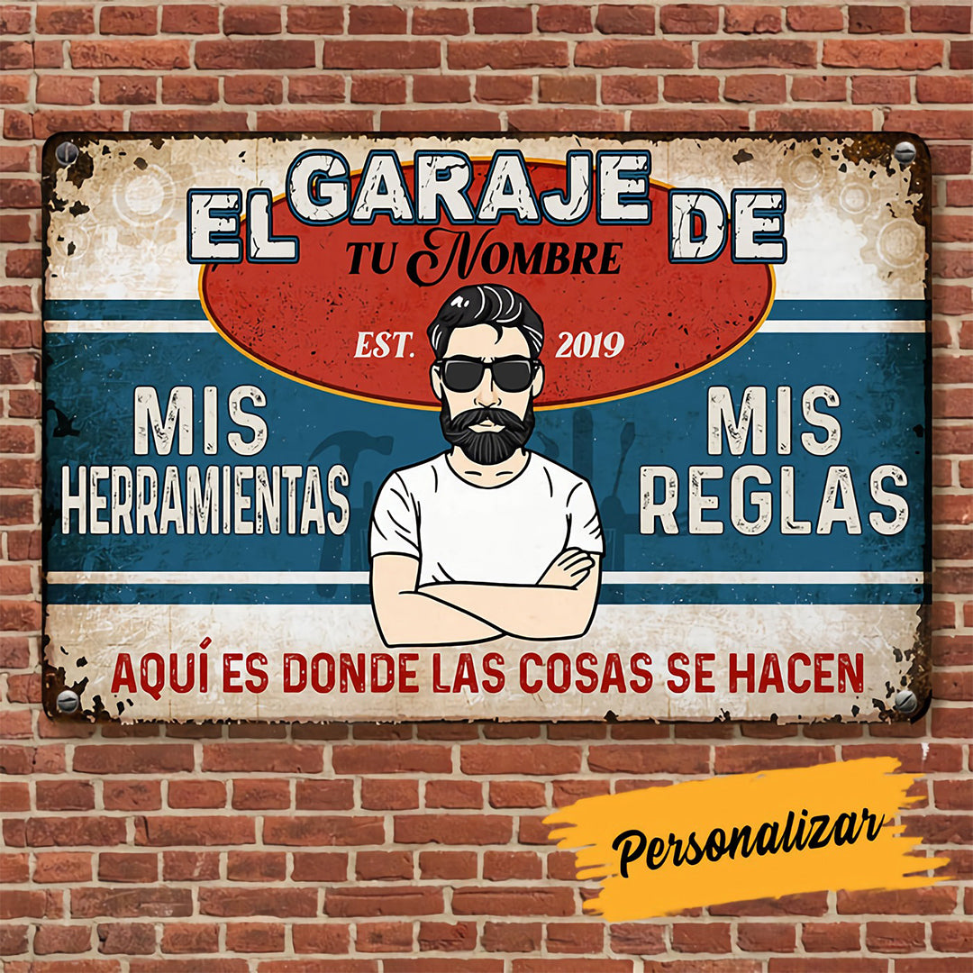 Personalized Grandpa Dad Garage Man Cave Spanish Garaje Metal Signs