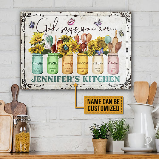 Personalized Butterfly Kitchen God Says Customized Classic Metal Signs