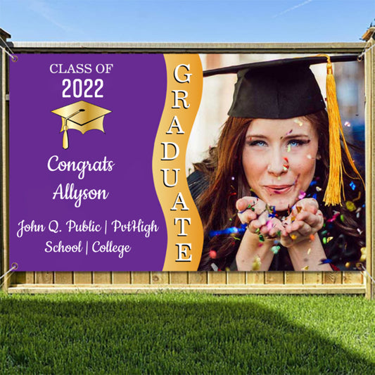 2022 Personalized Name/Photo, 7 Colors Congrats Graduate Wave Photo Banner