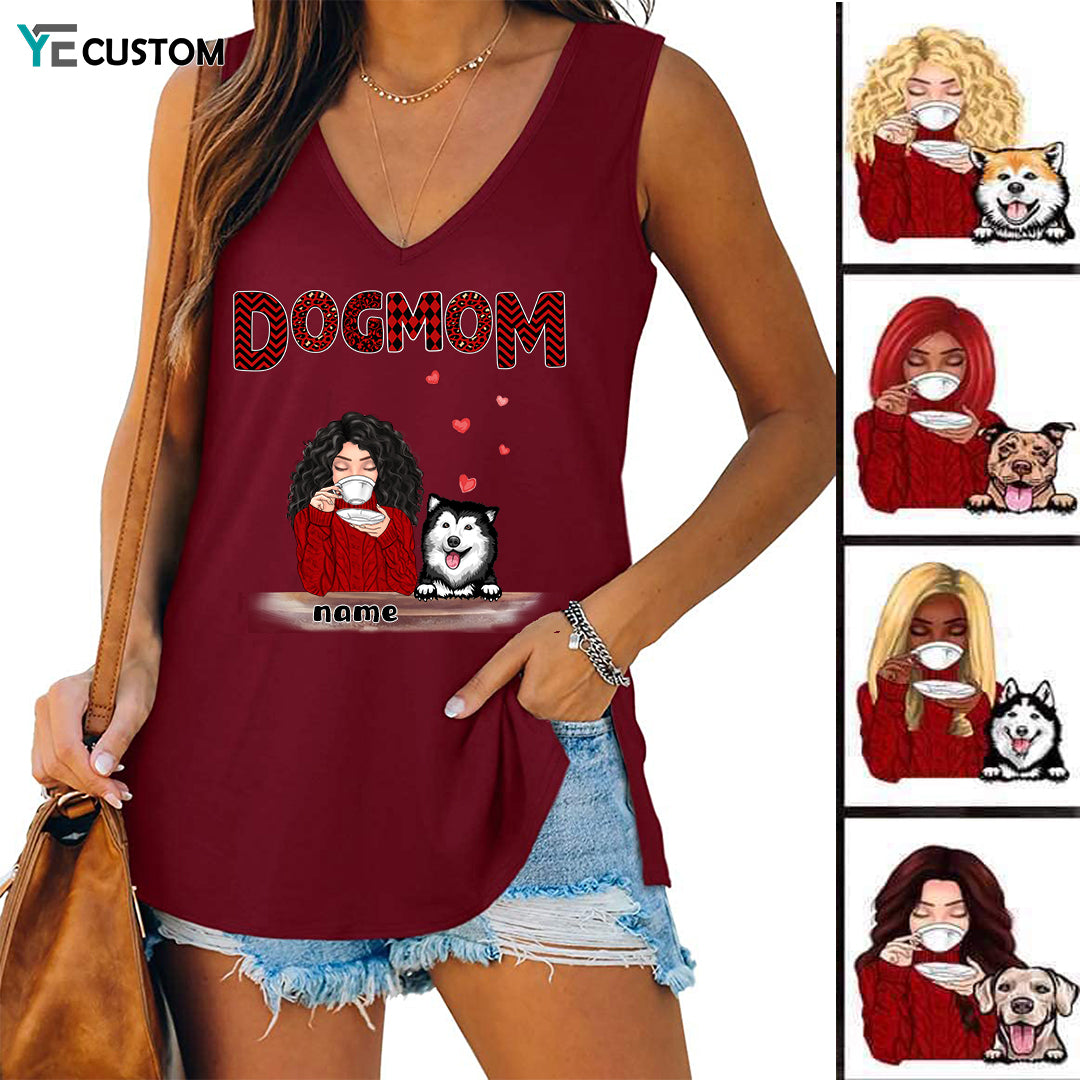 Dog Mom Red Patterned Personalized Shirt