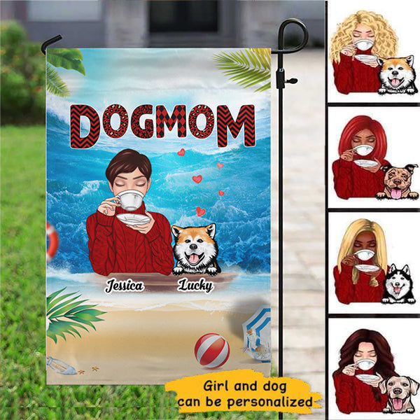 Dog Mom Red Patterned Personalized Names & Designs Garden Flag