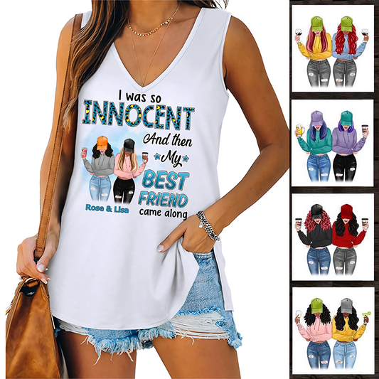 Modern Girls Besties I Was Innocent Personalized Women Tank Top V Neck Casual Flowy Sleeveless