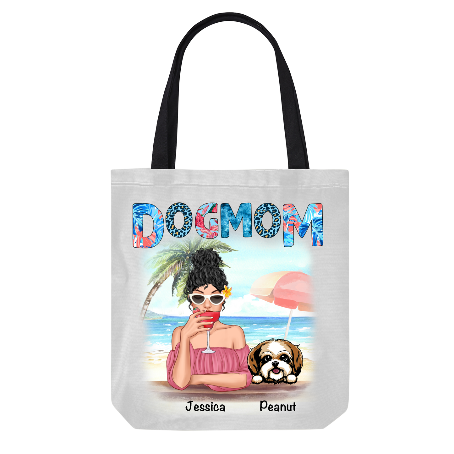 Dog Mom Summer Patterned Personalized Canvas Bag