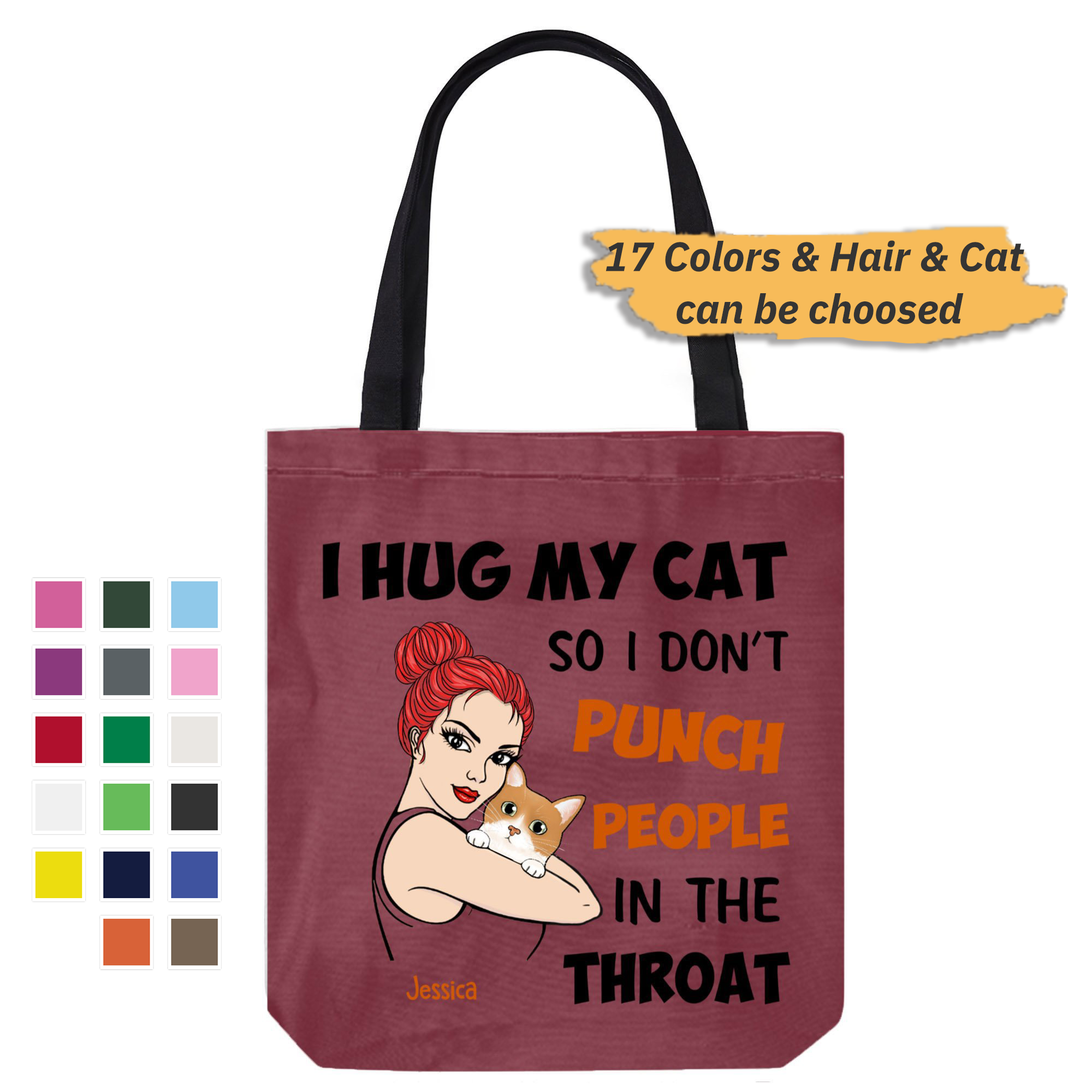 Hug My Cat Strong Woman Personalized Canvas Bag