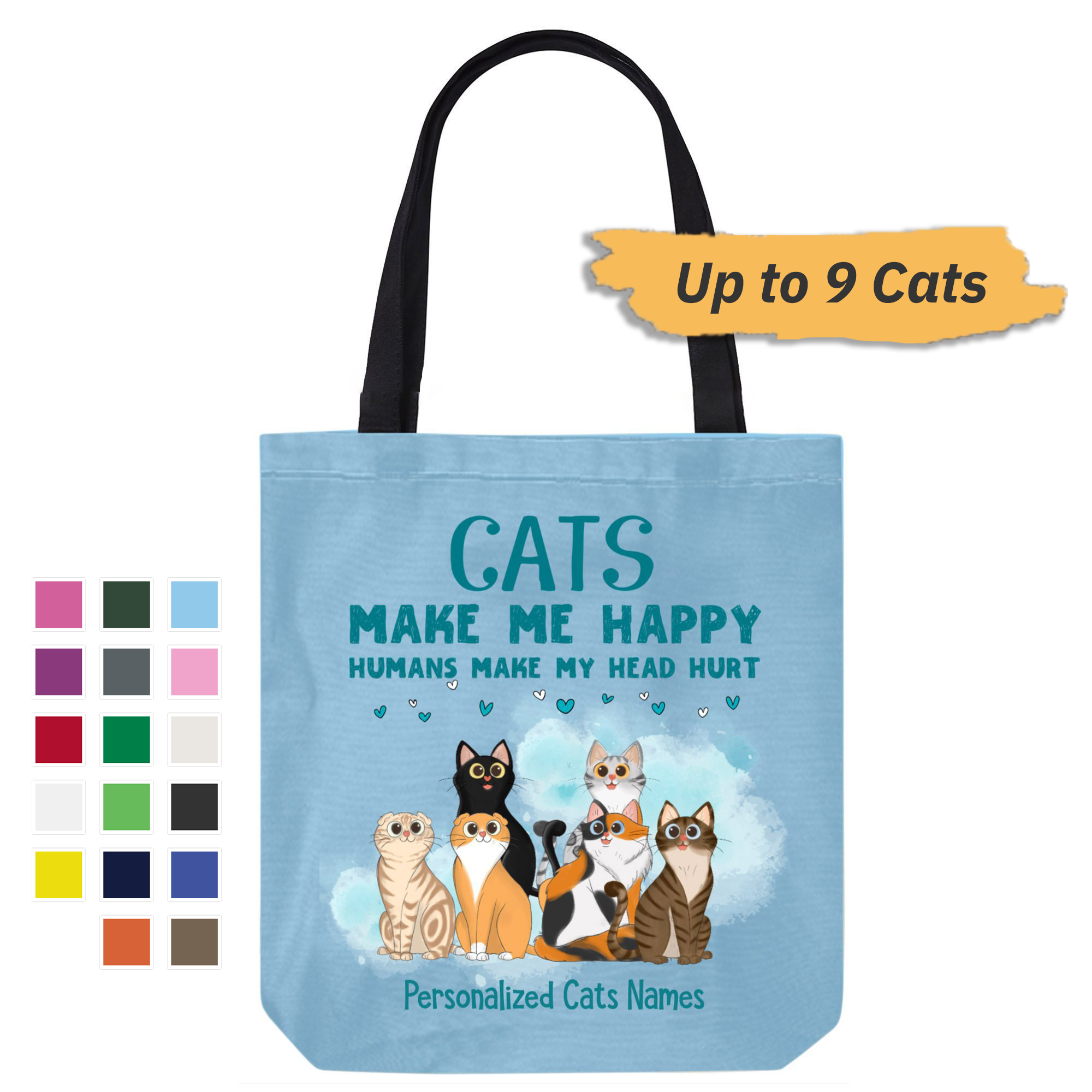 Cats Make Me Happy Sitting Cat Cartoon Personalized Canvas Bag